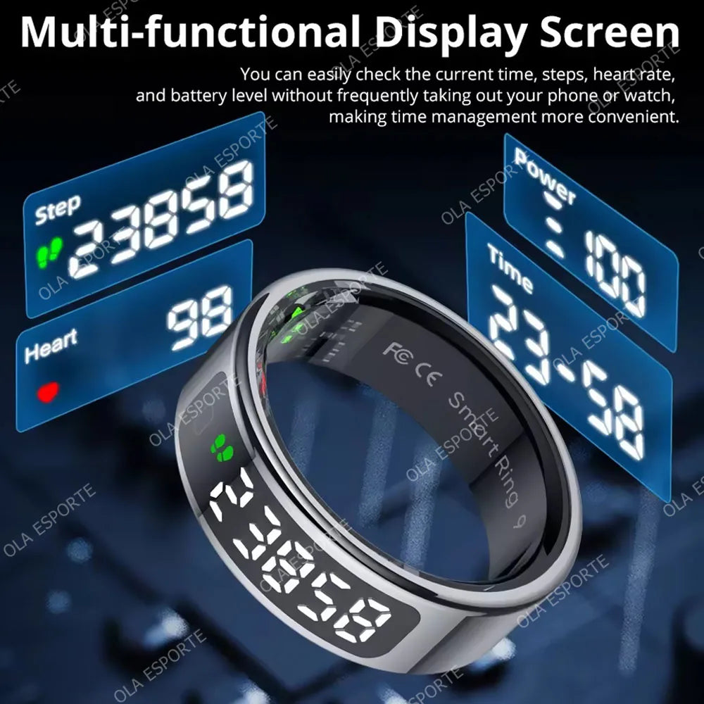 R13 Smart Ring with Display Screen and Touch,Wireless Charging Case,Health Manager,5ATM Waterproof Men Women Ring For Android OS