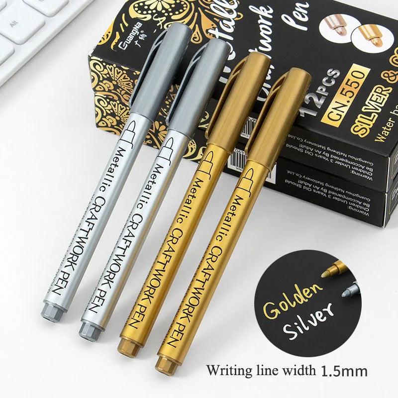 Brush Metallic Craftwork Pen Silver/Gold Permanent Acrylic Paint Pens Markers for Rock Painting 1-5MM Soft/Hard Nib Art Supplies