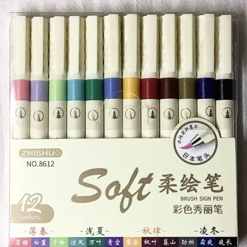 24/3 Color Vintage Watercolor Lettering Art Marker Drawing Pen Set Multicolor Soft Brush Tip Calligraphy Painting Art Supplies