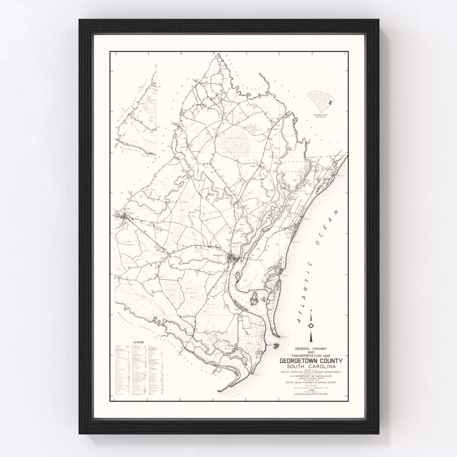 Vintage Map of Georgetown County, South Carolina 1939