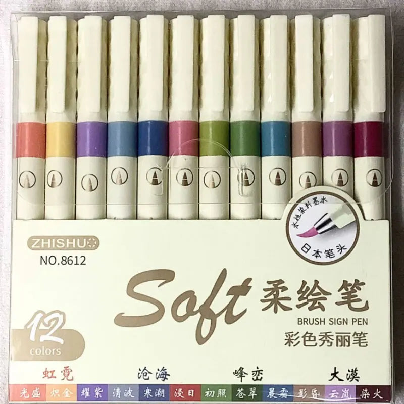 24/3 Color Vintage Watercolor Lettering Art Marker Drawing Pen Set Multicolor Soft Brush Tip Calligraphy Painting Art Supplies
