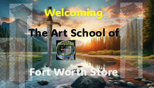 Promotional image for the Art School of Fort Worth Store with scenic background