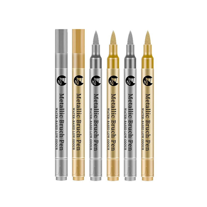 2-12 Pcs DIY Waterproof Paint Marker Pens Gold and Silver Student Supplies Craftwork Brush Pen Art Painting
