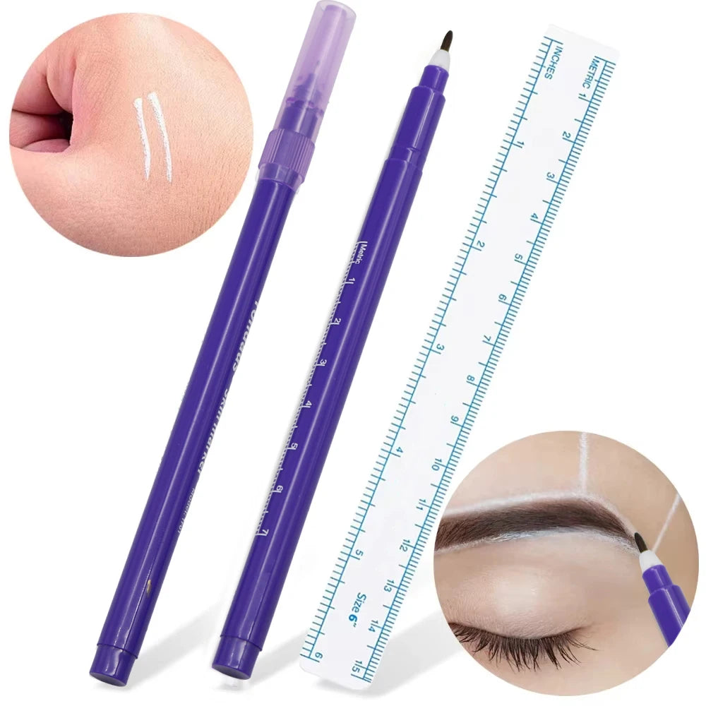 1Pc Skin Marker Pen Tattoo Eyebrow Lip Skin Marker Pen With Measuring Ruler Tool Microblading Permanent Art Makeup Accesories