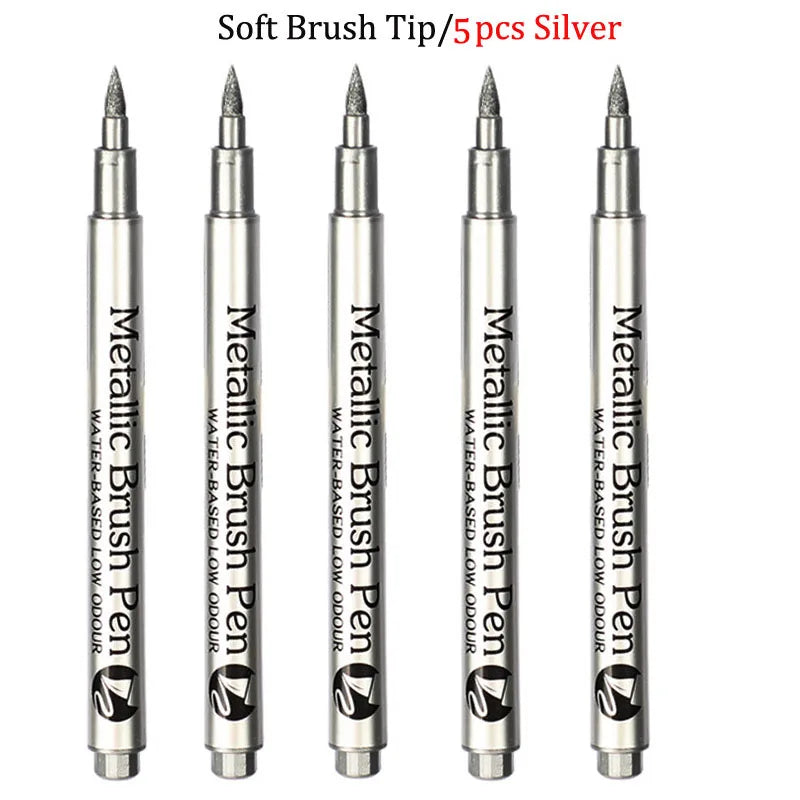 Brush Metallic Craftwork Pen Silver/Gold Permanent Acrylic Paint Pens Markers for Rock Painting 1-5MM Soft/Hard Nib Art Supplies