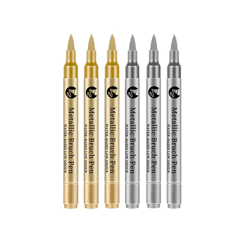 2-12 Pcs DIY Waterproof Paint Marker Pens Gold and Silver Student Supplies Craftwork Brush Pen Art Painting