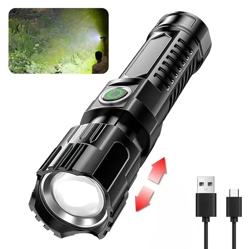 9900LM Powerful LED Flashlight Battery Display USB Rechargeable Light Telescopic Zoom Torch Lamp Outdoor Camping Fishing Lantern