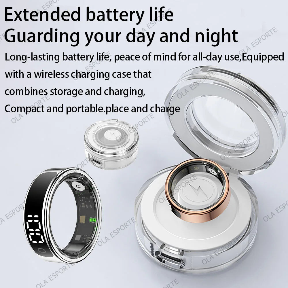 R13 Smart Ring with Display Screen and Touch,Wireless Charging Case,Health Manager,5ATM Waterproof Men Women Ring For Android OS