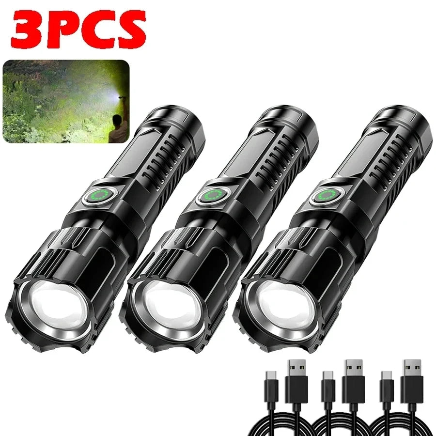 9900LM Powerful LED Flashlight Battery Display USB Rechargeable Light Telescopic Zoom Torch Lamp Outdoor Camping Fishing Lantern