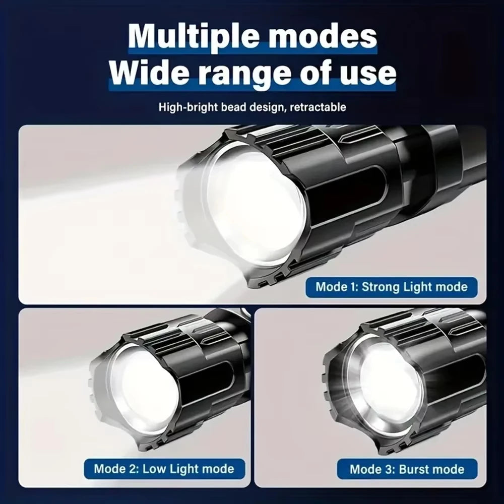 9900LM Powerful LED Flashlight Battery Display USB Rechargeable Light Telescopic Zoom Torch Lamp Outdoor Camping Fishing Lantern