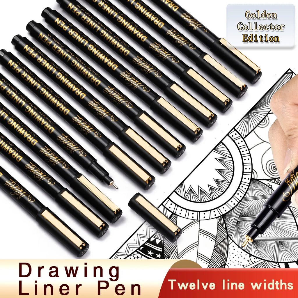 12 Tip Pigment Liner Micron Ink Marker Pen for Manga Draw Sketching Needle Pen Hook Line Pen Sketch Stationery Set Art Supplies