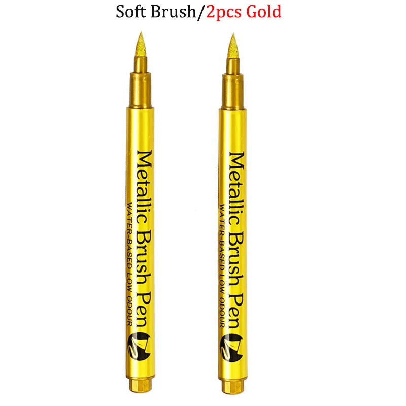 Brush Metallic Craftwork Pen Silver/Gold Permanent Acrylic Paint Pens Markers for Rock Painting 1-5MM Soft/Hard Nib Art Supplies