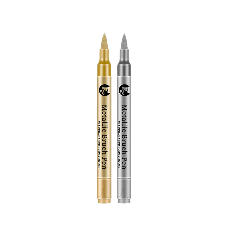 2-12 Pcs DIY Waterproof Paint Marker Pens Gold and Silver Student Supplies Craftwork Brush Pen Art Painting