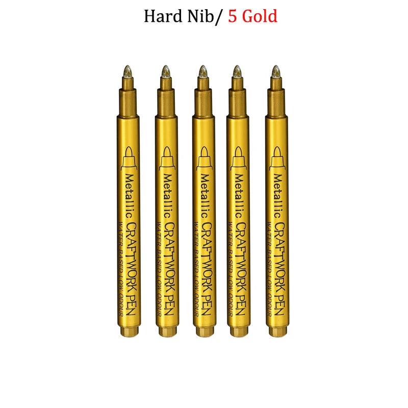 Brush Metallic Craftwork Pen Silver/Gold Permanent Acrylic Paint Pens Markers for Rock Painting 1-5MM Soft/Hard Nib Art Supplies