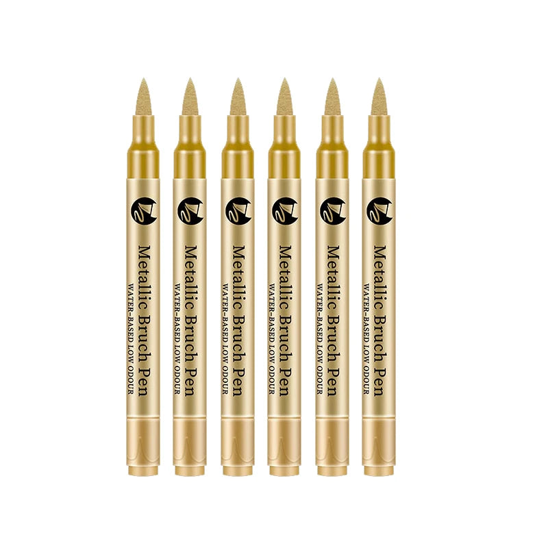 2-12 Pcs DIY Waterproof Paint Marker Pens Gold and Silver Student Supplies Craftwork Brush Pen Art Painting