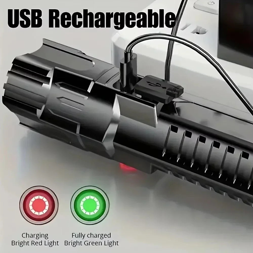 9900LM Powerful LED Flashlight Battery Display USB Rechargeable Light Telescopic Zoom Torch Lamp Outdoor Camping Fishing Lantern