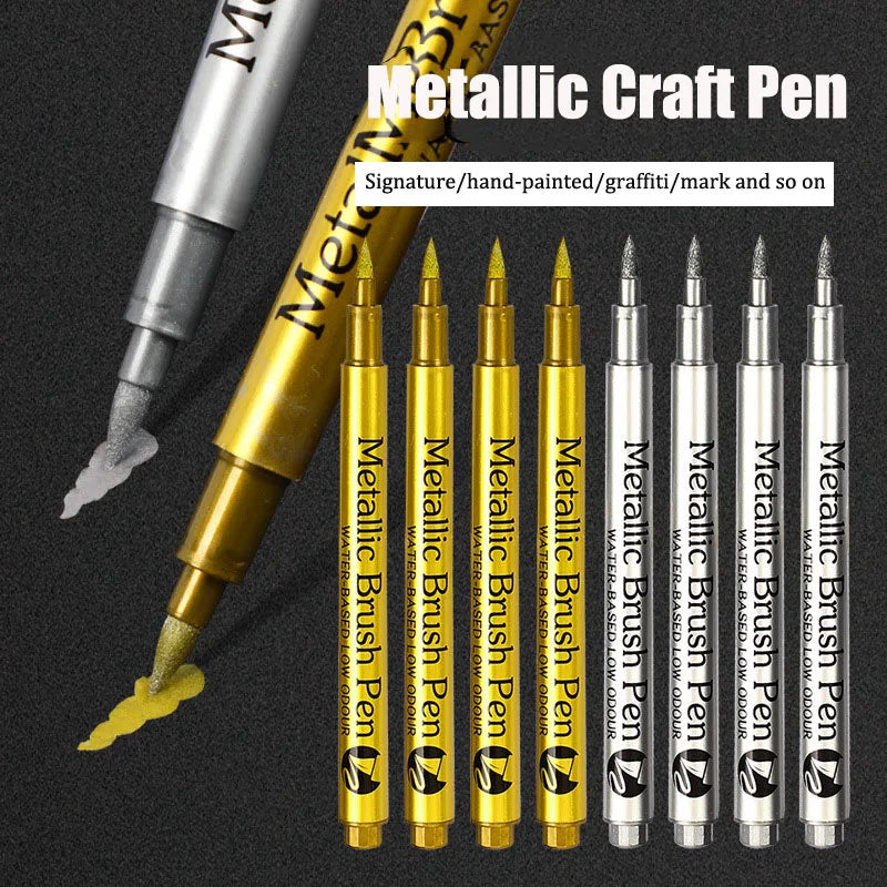 Brush Metallic Craftwork Pen Silver/Gold Permanent Acrylic Paint Pens Markers for Rock Painting 1-5MM Soft/Hard Nib Art Supplies
