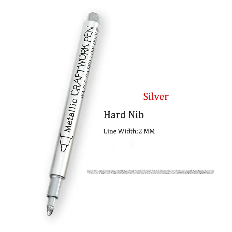 Brush Metallic Craftwork Pen Silver/Gold Permanent Acrylic Paint Pens Markers for Rock Painting 1-5MM Soft/Hard Nib Art Supplies