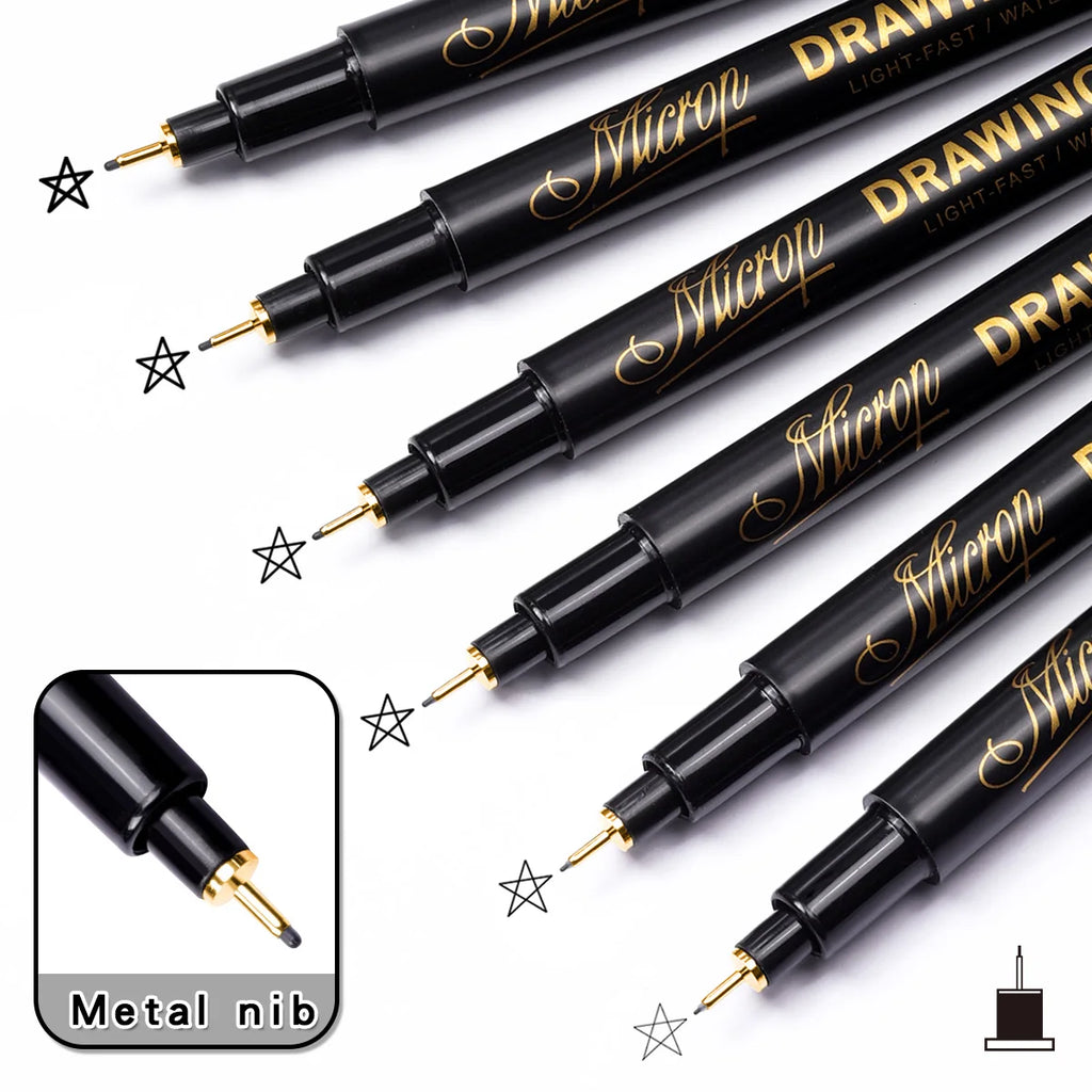 12 Tip Pigment Liner Micron Ink Marker Pen for Manga Draw Sketching Needle Pen Hook Line Pen Sketch Stationery Set Art Supplies