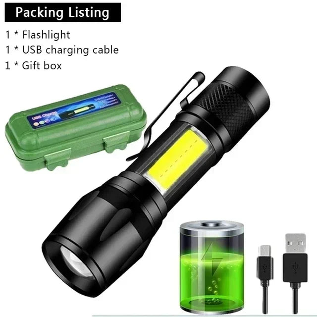 9900LM Powerful LED Flashlight Battery Display USB Rechargeable Light Telescopic Zoom Torch Lamp Outdoor Camping Fishing Lantern