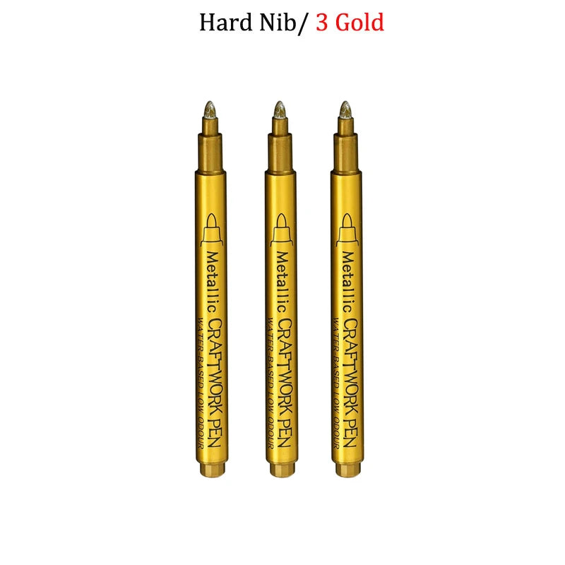 Brush Metallic Craftwork Pen Silver/Gold Permanent Acrylic Paint Pens Markers for Rock Painting 1-5MM Soft/Hard Nib Art Supplies