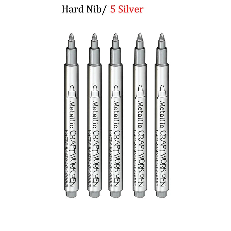 Brush Metallic Craftwork Pen Silver/Gold Permanent Acrylic Paint Pens Markers for Rock Painting 1-5MM Soft/Hard Nib Art Supplies
