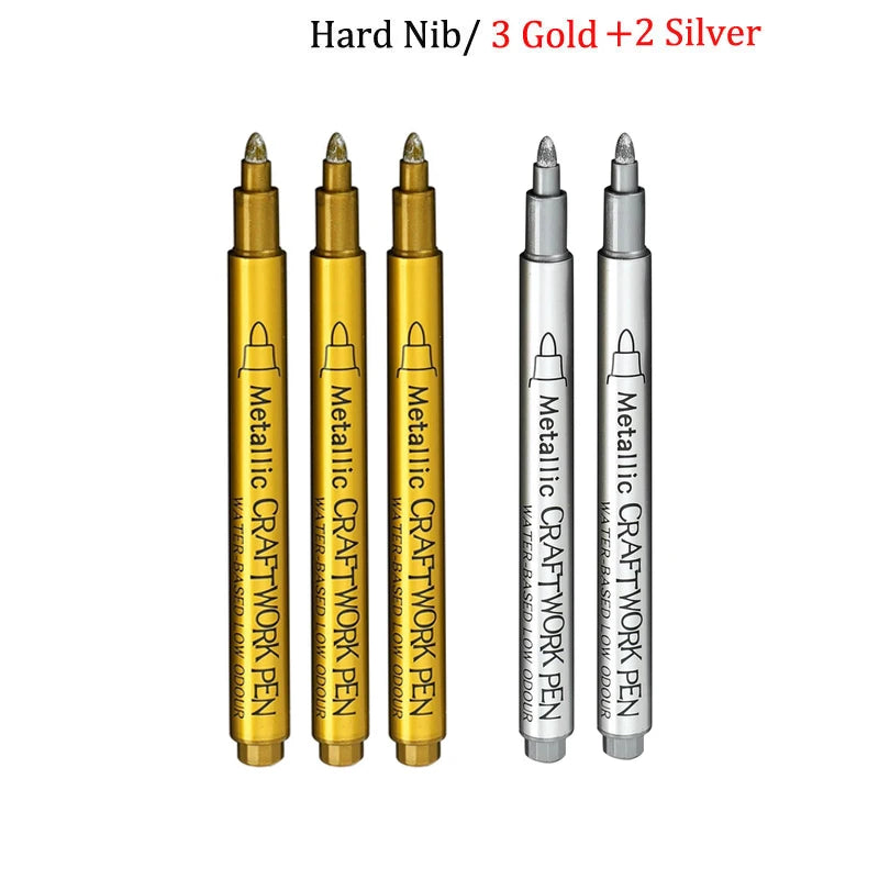 Brush Metallic Craftwork Pen Silver/Gold Permanent Acrylic Paint Pens Markers for Rock Painting 1-5MM Soft/Hard Nib Art Supplies