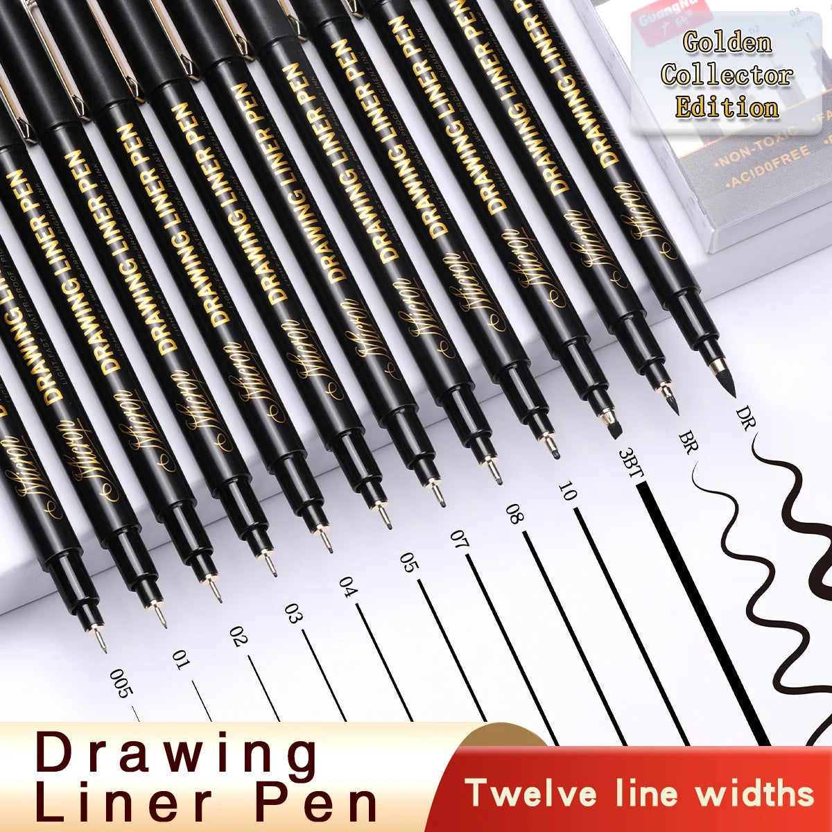 12 Tip Pigment Liner Micron Ink Marker Pen for Manga Draw Sketching Needle Pen Hook Line Pen Sketch Stationery Set Art Supplies