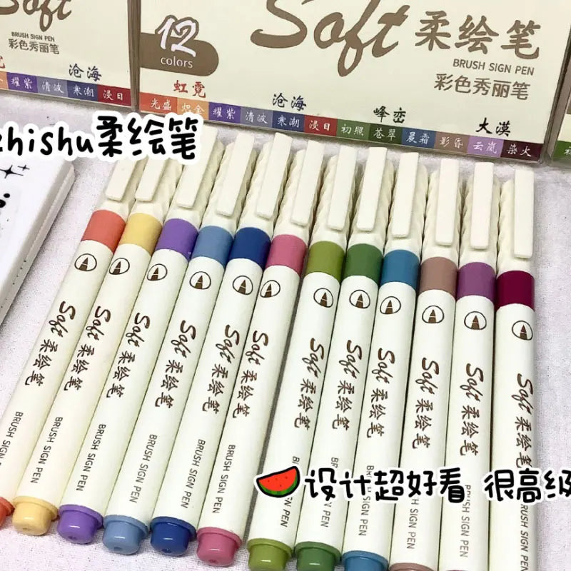 24/3 Color Vintage Watercolor Lettering Art Marker Drawing Pen Set Multicolor Soft Brush Tip Calligraphy Painting Art Supplies