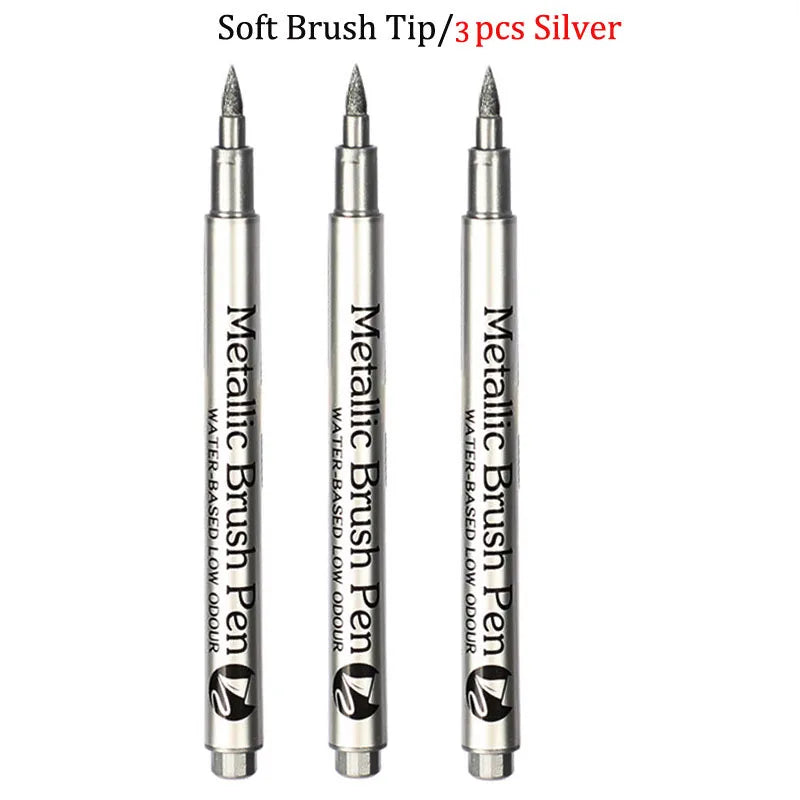 Brush Metallic Craftwork Pen Silver/Gold Permanent Acrylic Paint Pens Markers for Rock Painting 1-5MM Soft/Hard Nib Art Supplies