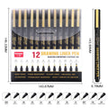 12 Tip Pigment Liner Micron Ink Marker Pen for Manga Draw Sketching Needle Pen Hook Line Pen Sketch Stationery Set Art Supplies