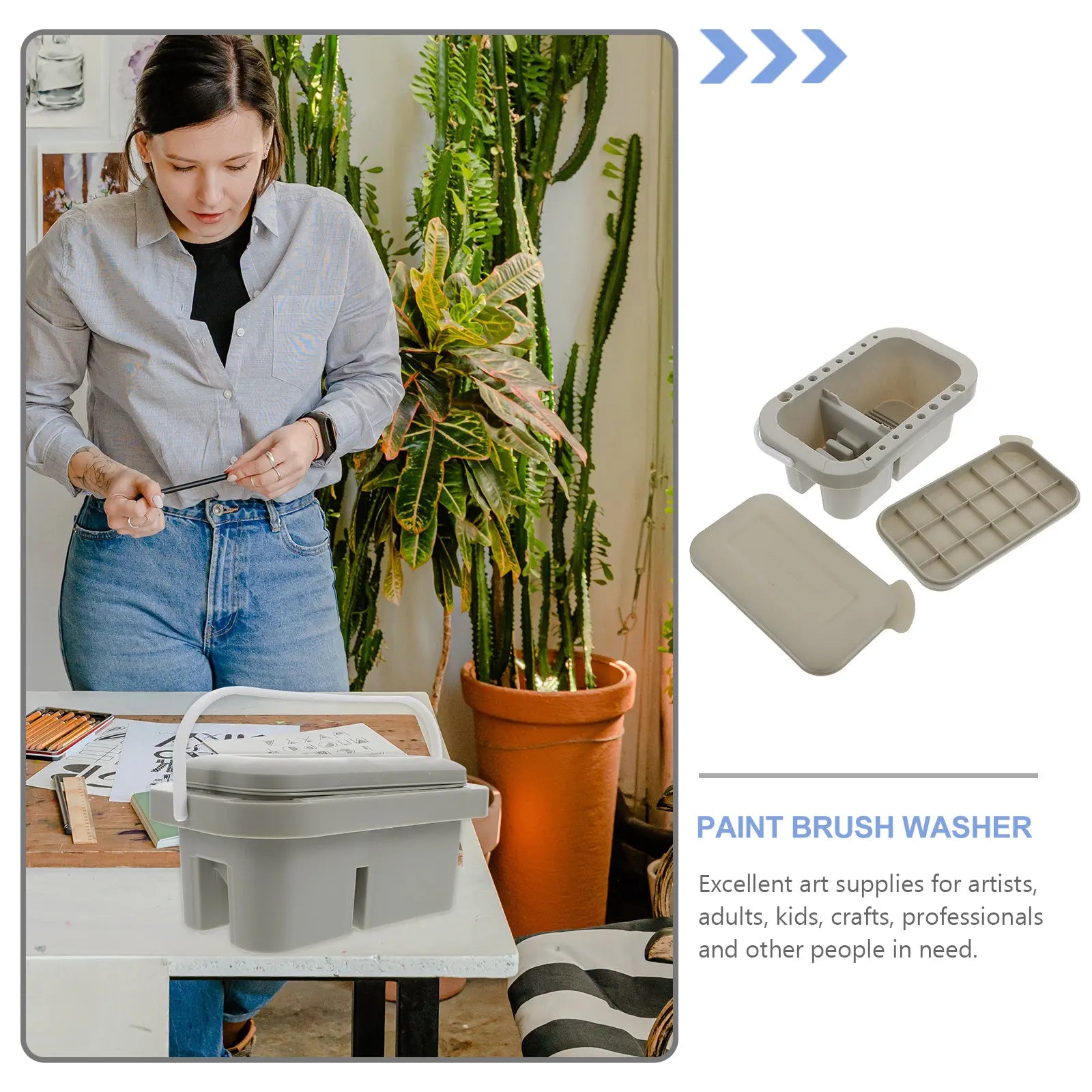 Paint Brush Washer Wash Pen Bucket Dual-Use Color Mixing Palette Brush Holder for Art Craft Painting Supplies Equipment