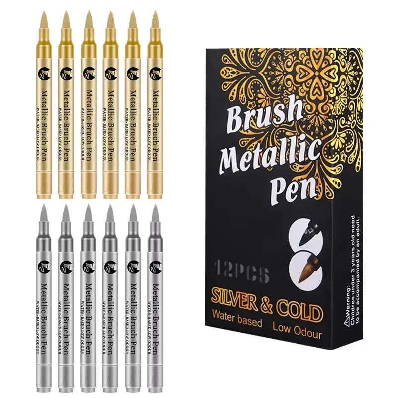 2-12 Pcs DIY Waterproof Paint Marker Pens Gold and Silver Student Supplies Craftwork Brush Pen Art Painting