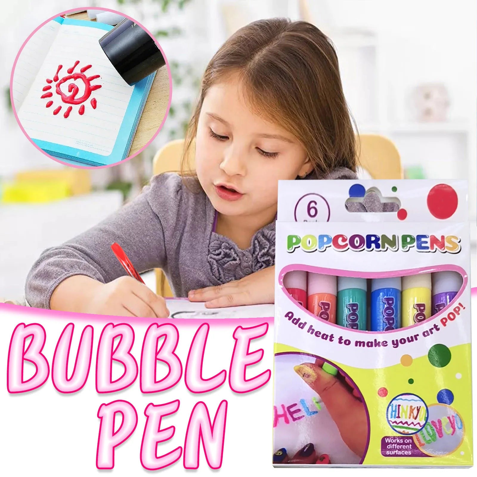Diy Bubble Popcorn Painting Pen Magic 6-Color Bubble Pen 3d Art Pen Children'S Painting Coloring Creative Marker Pen 60ml