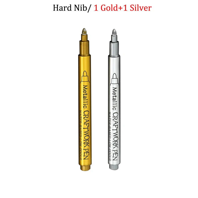 Brush Metallic Craftwork Pen Silver/Gold Permanent Acrylic Paint Pens Markers for Rock Painting 1-5MM Soft/Hard Nib Art Supplies