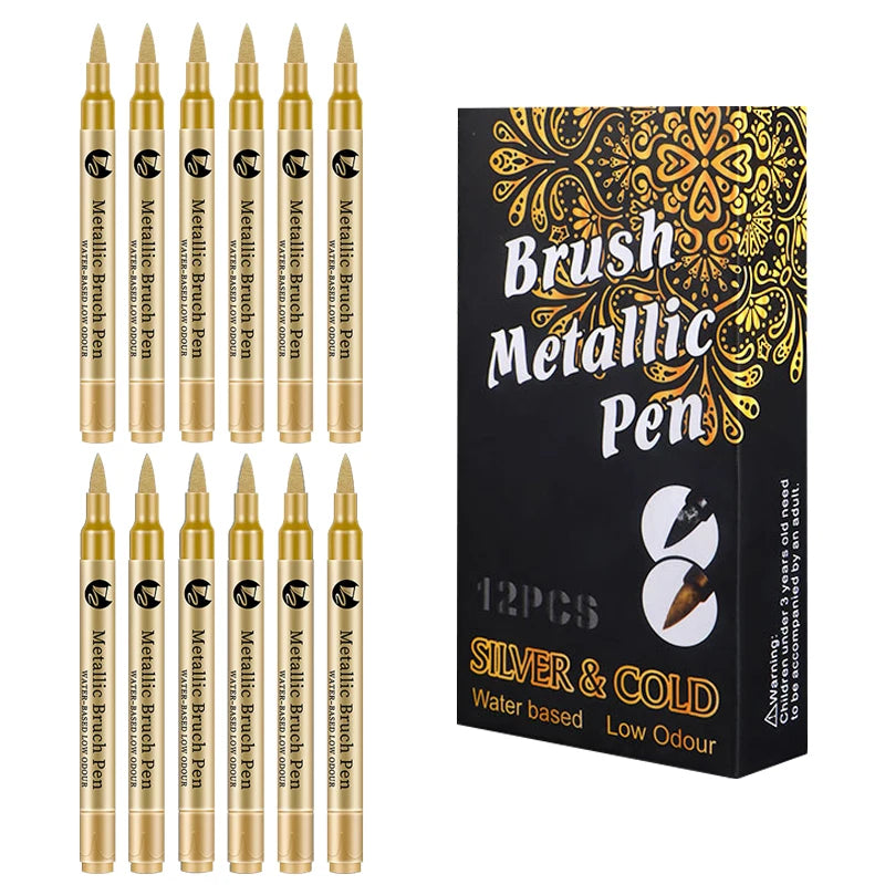 2-12 Pcs DIY Waterproof Paint Marker Pens Gold and Silver Student Supplies Craftwork Brush Pen Art Painting