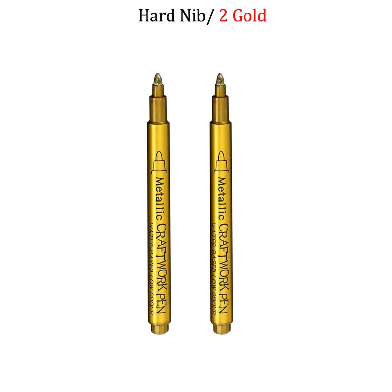 Brush Metallic Craftwork Pen Silver/Gold Permanent Acrylic Paint Pens Markers for Rock Painting 1-5MM Soft/Hard Nib Art Supplies