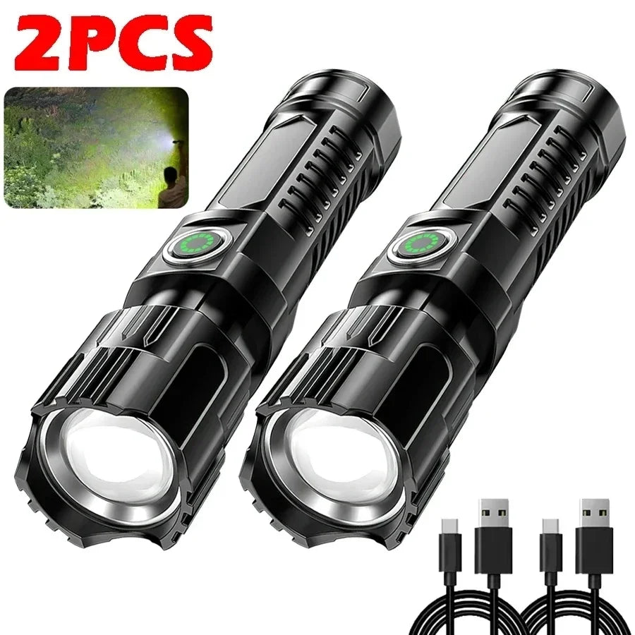 9900LM Powerful LED Flashlight Battery Display USB Rechargeable Light Telescopic Zoom Torch Lamp Outdoor Camping Fishing Lantern