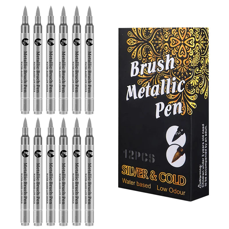 2-12 Pcs DIY Waterproof Paint Marker Pens Gold and Silver Student Supplies Craftwork Brush Pen Art Painting