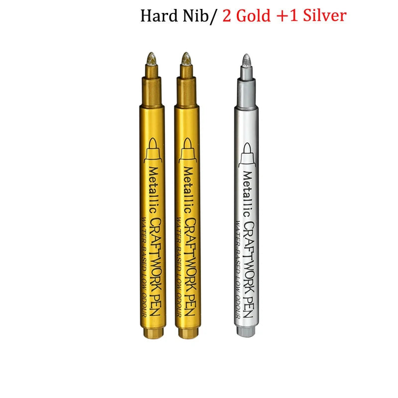 Brush Metallic Craftwork Pen Silver/Gold Permanent Acrylic Paint Pens Markers for Rock Painting 1-5MM Soft/Hard Nib Art Supplies
