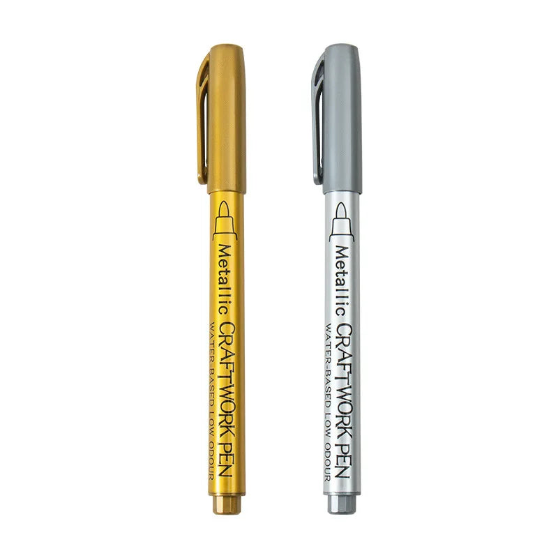Brush Metallic Craftwork Pen Silver/Gold Permanent Acrylic Paint Pens Markers for Rock Painting 1-5MM Soft/Hard Nib Art Supplies